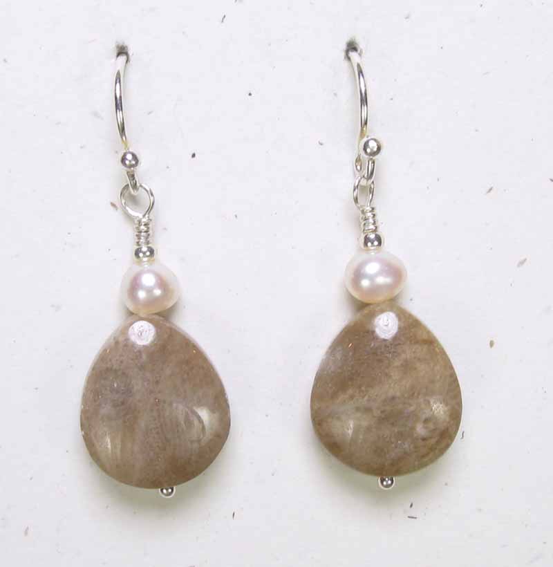 Oval Petoskey and Pearl Earrings