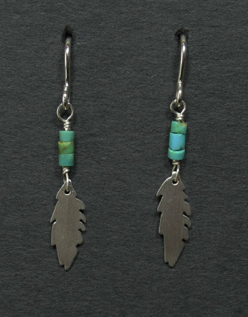 Silver Feather Earrings with Turquoise