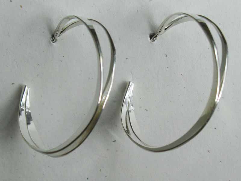 Crossed Line Hoop Earrings in Sterling Silver