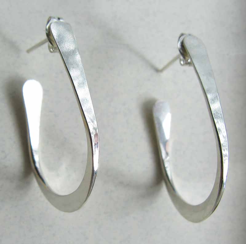 Flattened Oval Hoop Earrings in Sterling Silver