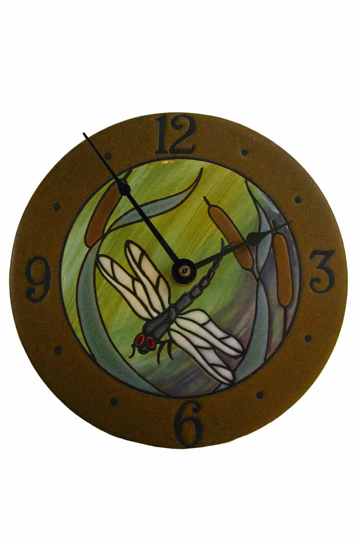 Dragonfly Bulrushes Round Wall Clock