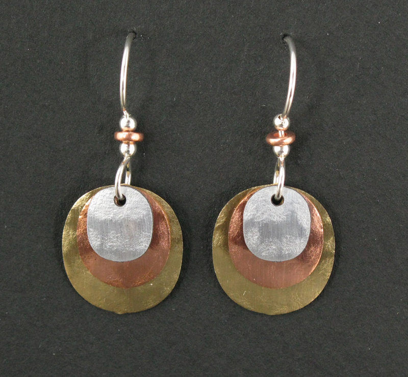 Oval Three-Layer Earrings