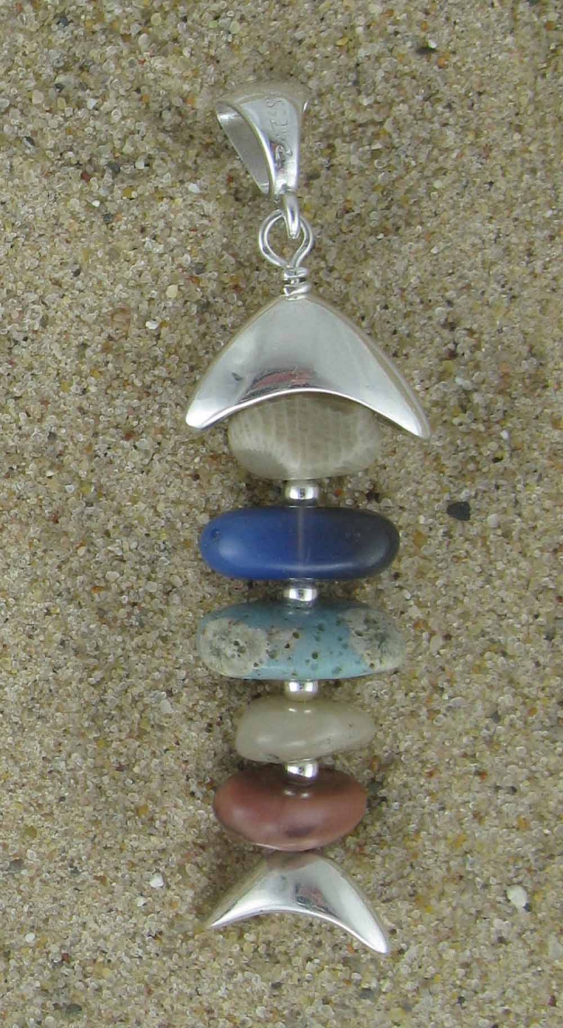 Fish Pendant in Silver and Beach Stones