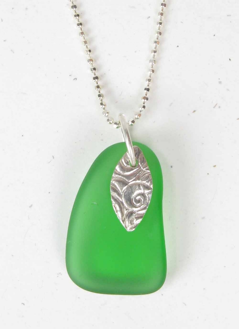 Beach Glass and Silver PMC Necklace