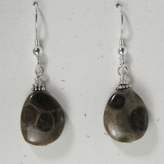 Large Teardrop Petoskey Stone Earrings