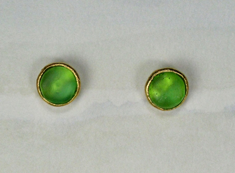 Cast Glass Post Earrings in Green