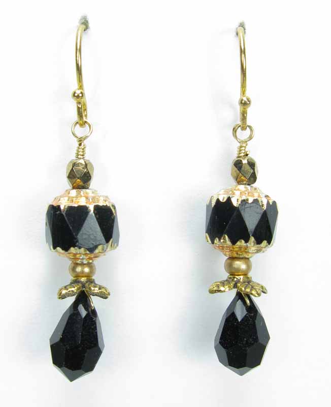 Glass Bead and Drop Earrings in Onyx