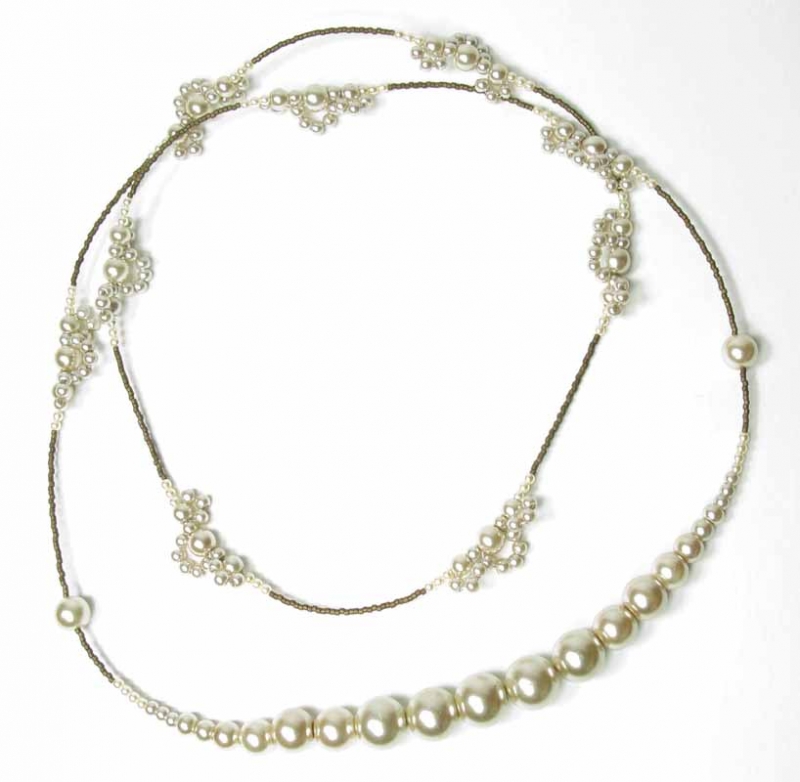 Long Lace Pearl Necklace in Almond Pearls