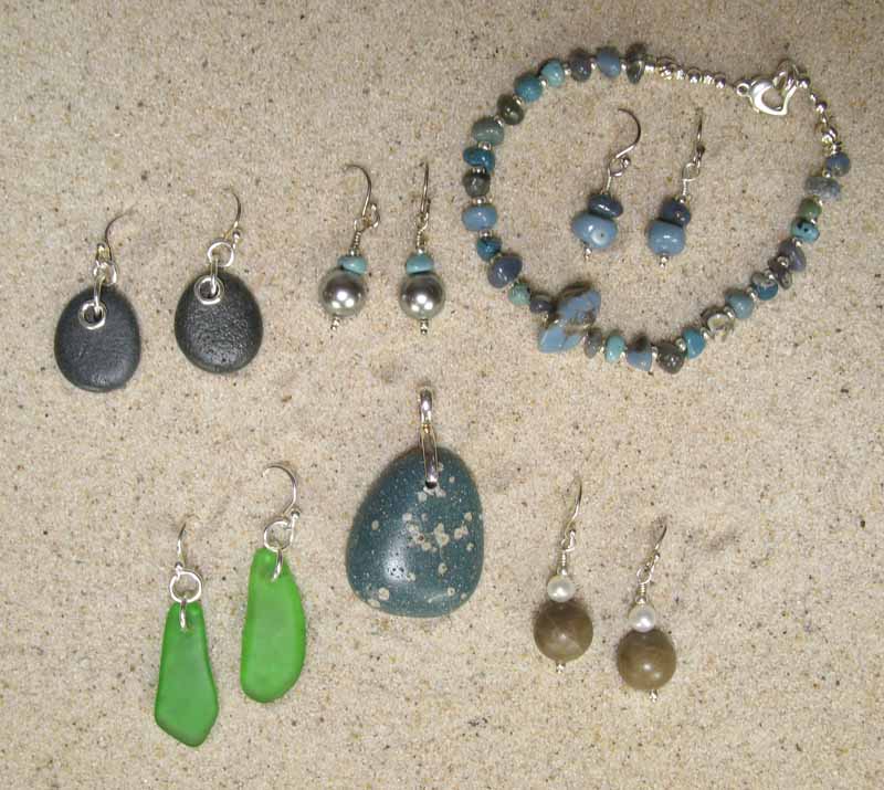 <p>beach glass, beach stones, Leland Blue and Petoskey stone jewelry</p>
