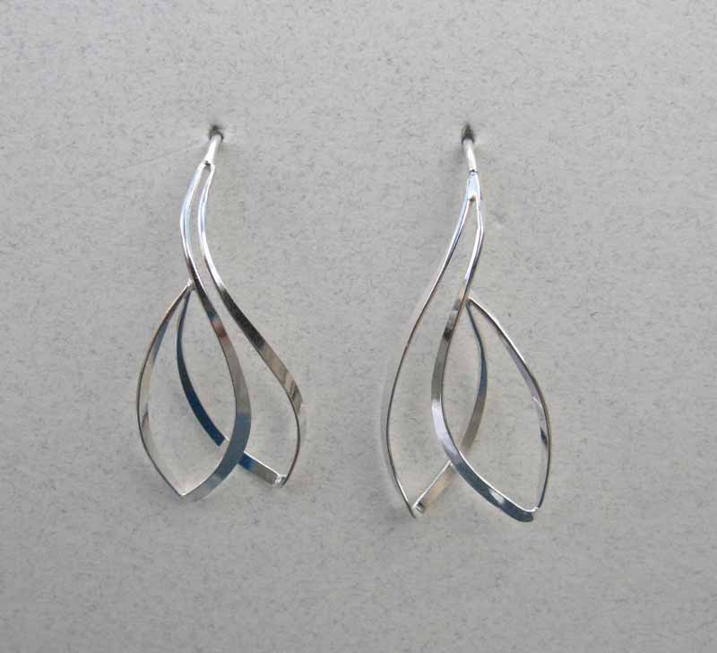 Double Open Leaf Earrings in Sterling Silver