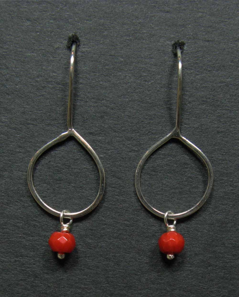 Coral Drop Earrings in Hand Formed Silver