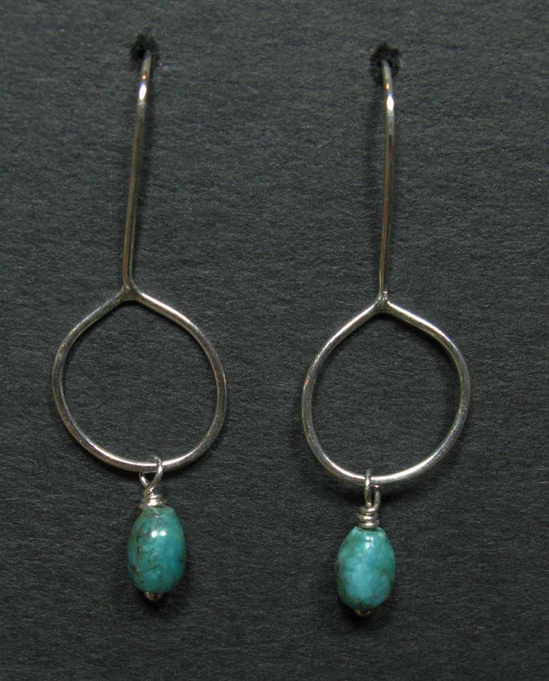 Turquoise Drop Earrings in Hand Formed Silver