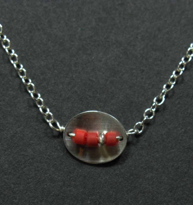 Silver Cupped Necklace with Coral