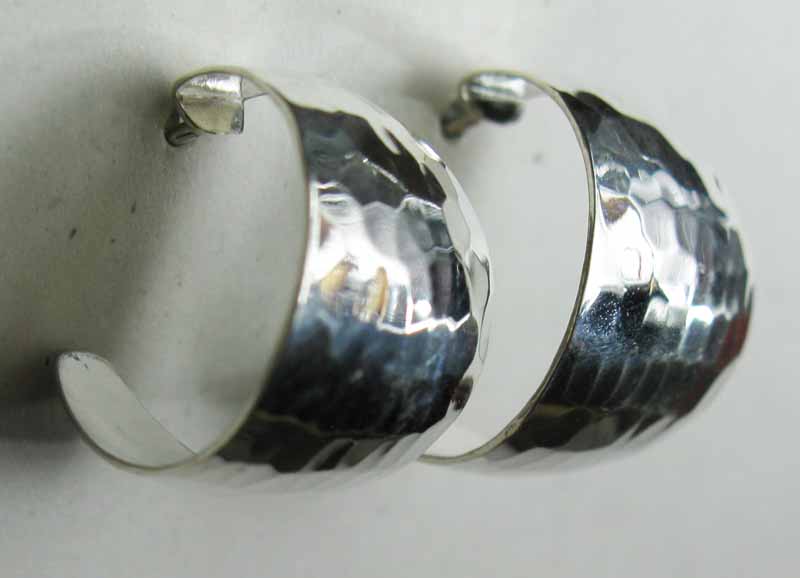 Large Hammered Hoop Earrings in Sterling Silver
