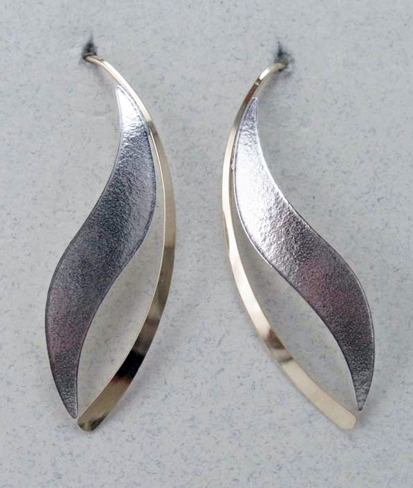 Silver  and Gold Open Leaf Matte Finish Earrings