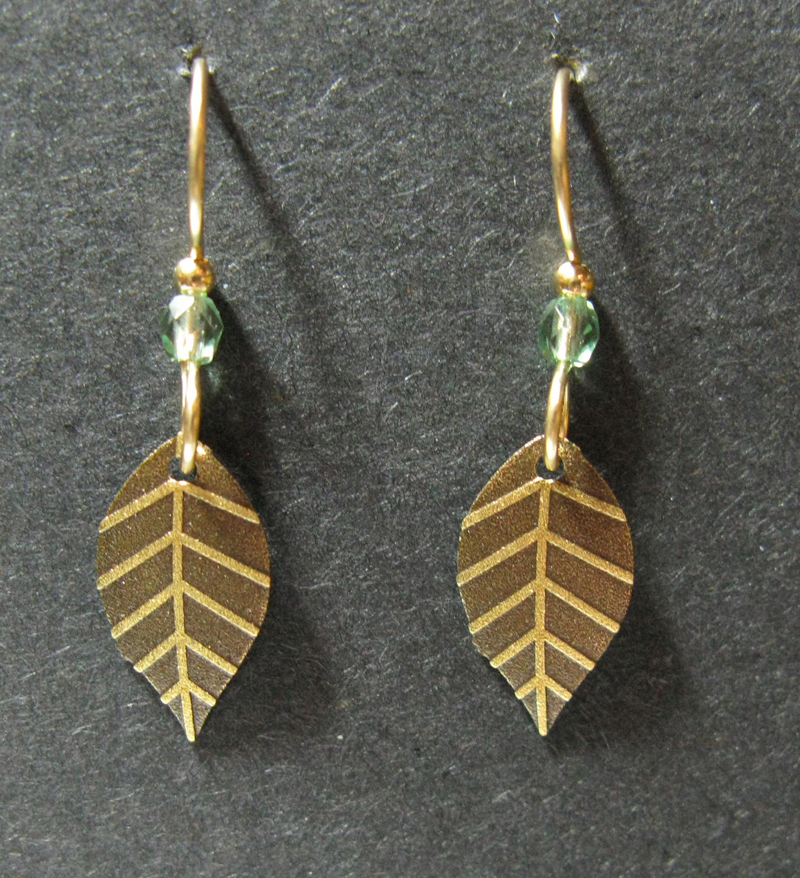 Simple Leaf Earrings with Green Bead