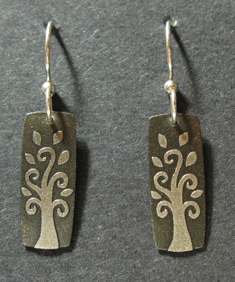 Rectangle with Tree Motif Earrings