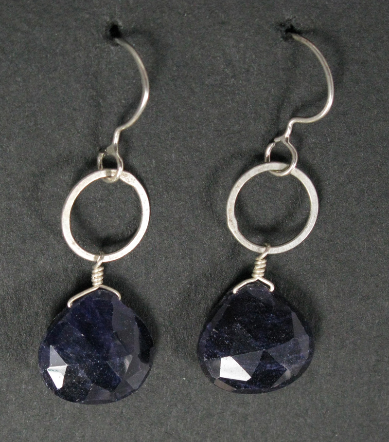 Sapphire Briolettes on Silver Ring Earrings