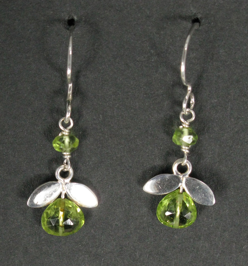 Gemstone Flower Earrings with Silver Leaves