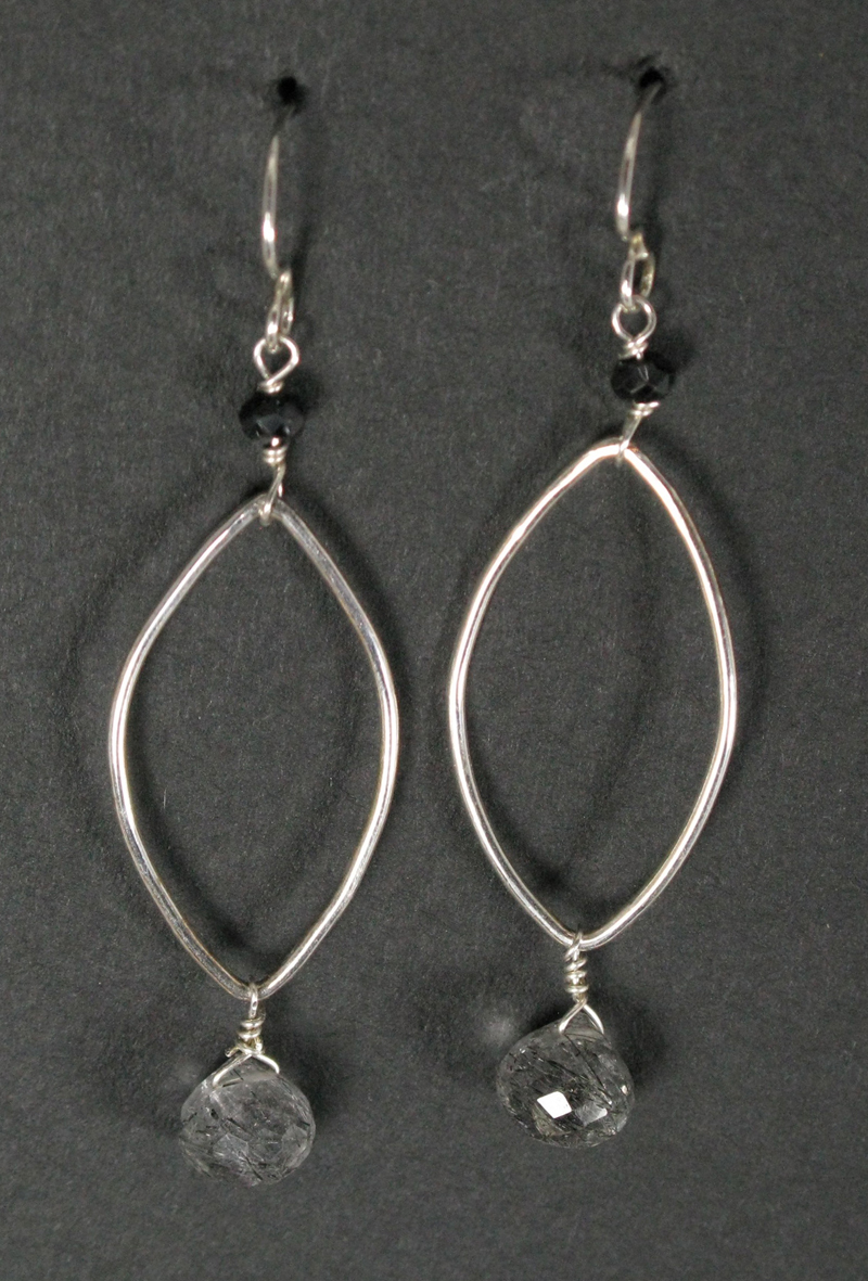 Tourmalated Quartz on Silver Oval Earrings