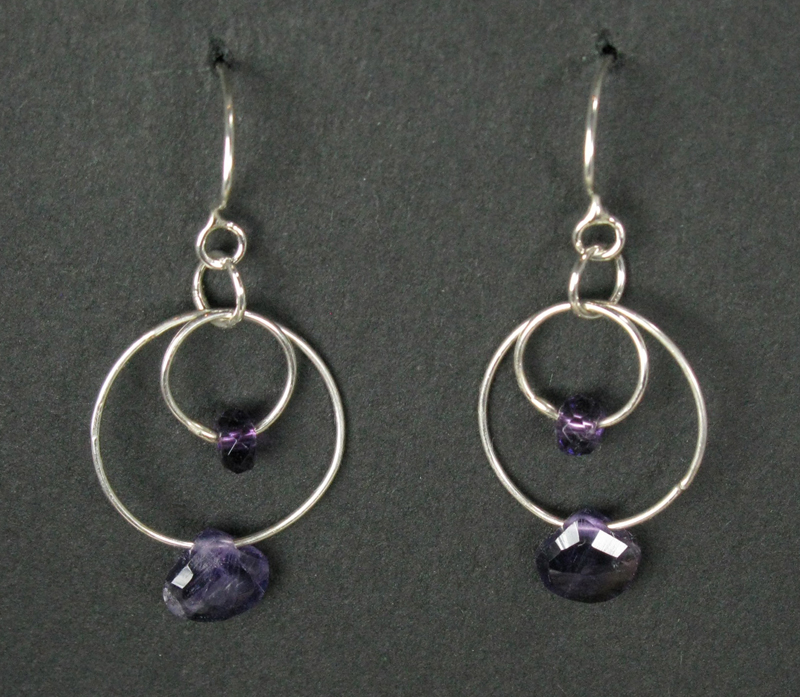 Small Gemstones on 2 Silver Rings Earrings