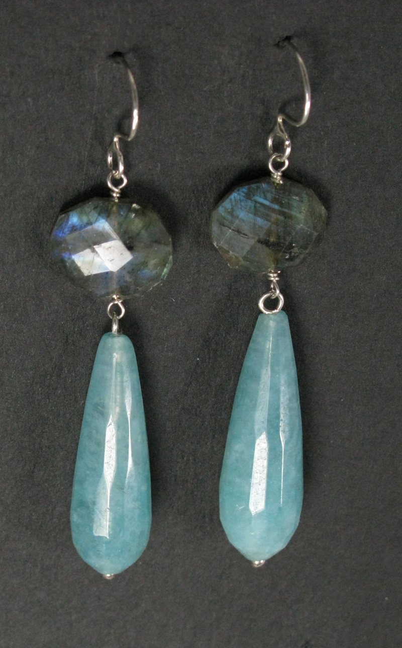 Silver Large Stone and Drop Earrings