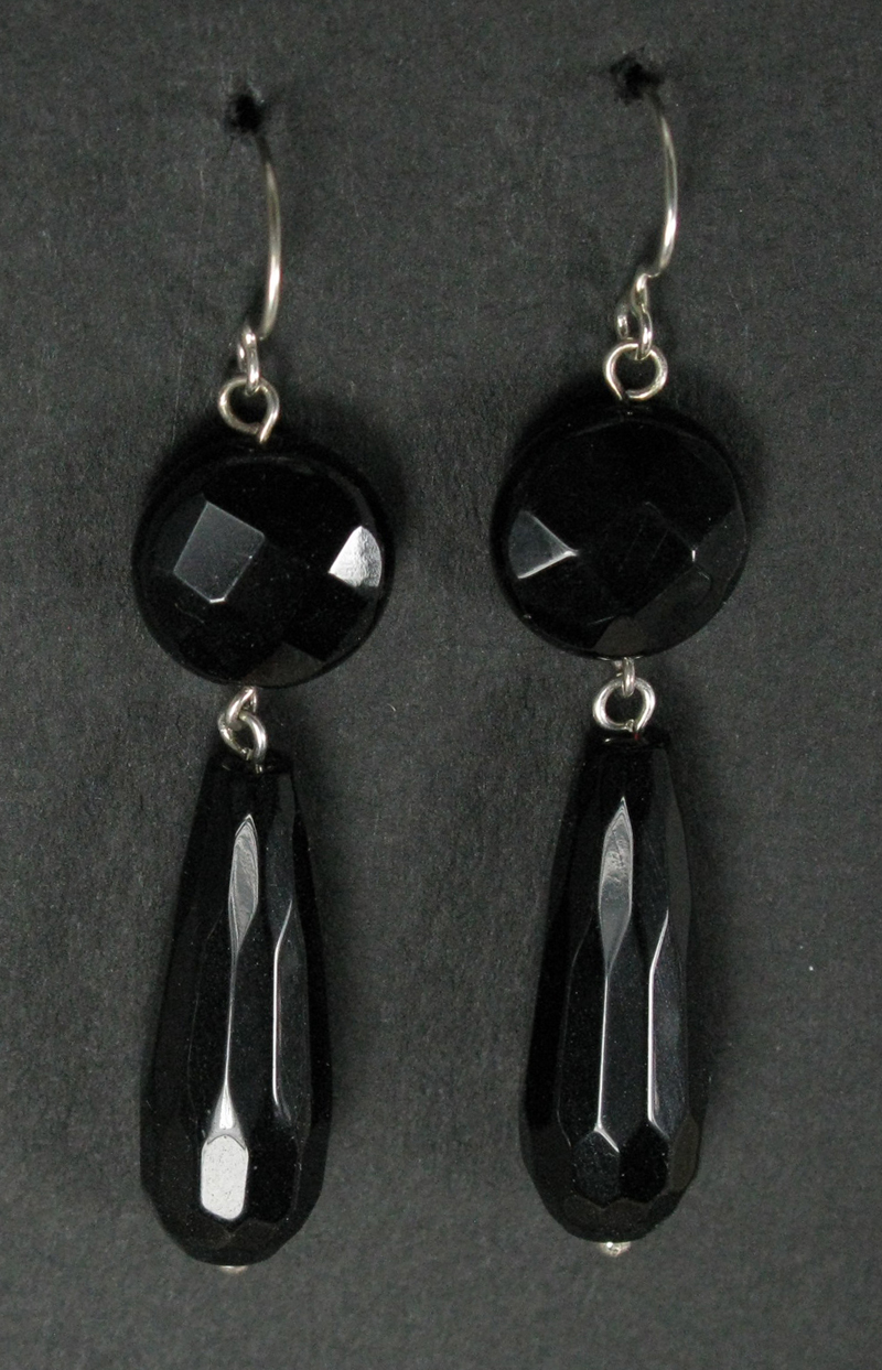 Silver Faceted Stone and Drop Earrings