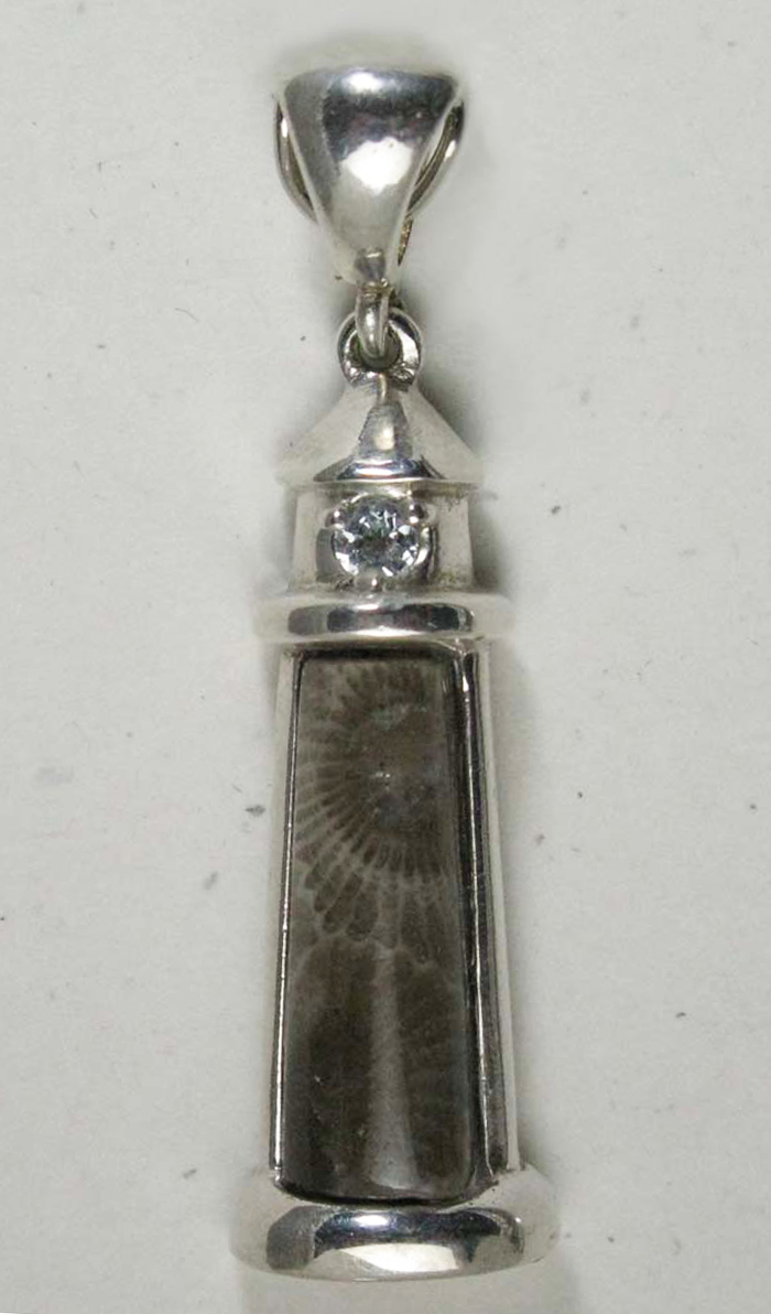 Lighthouse Pendant in Petoskey Stone and CZ