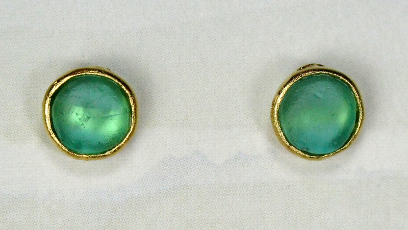 Round Glass Post Earrings in Teal