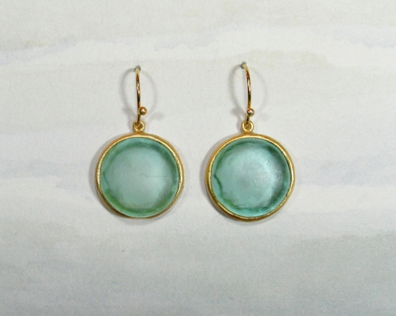 Round Cast Glass Drop Earrings in Teal