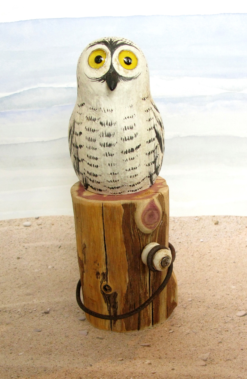 Carved Wood Baby Snowy Owl