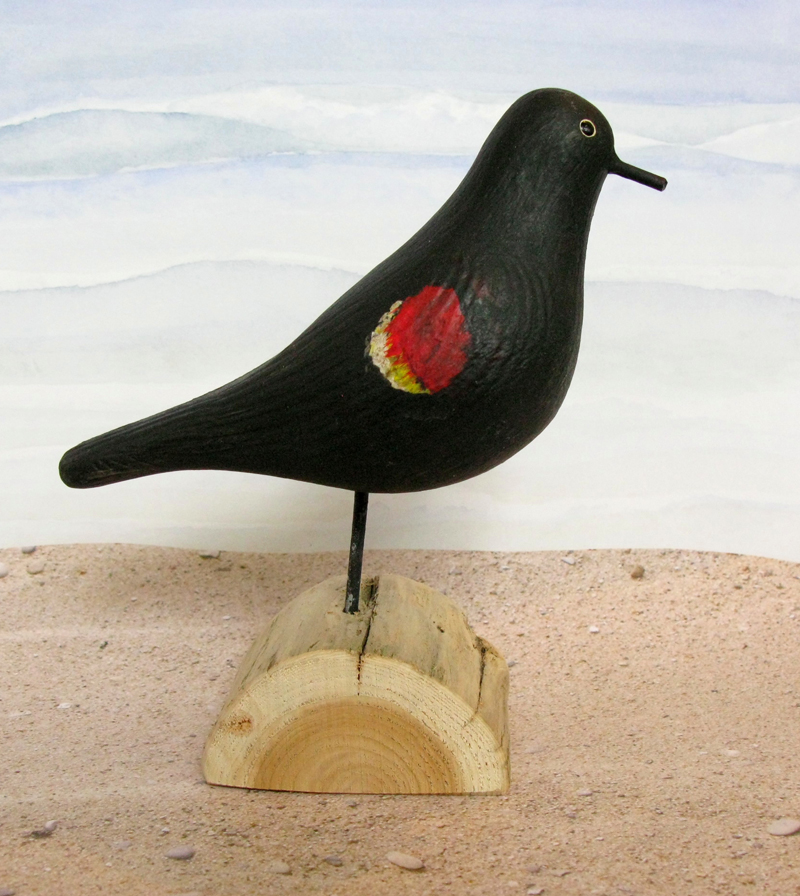 Carved Wood Red-winged Blackbird