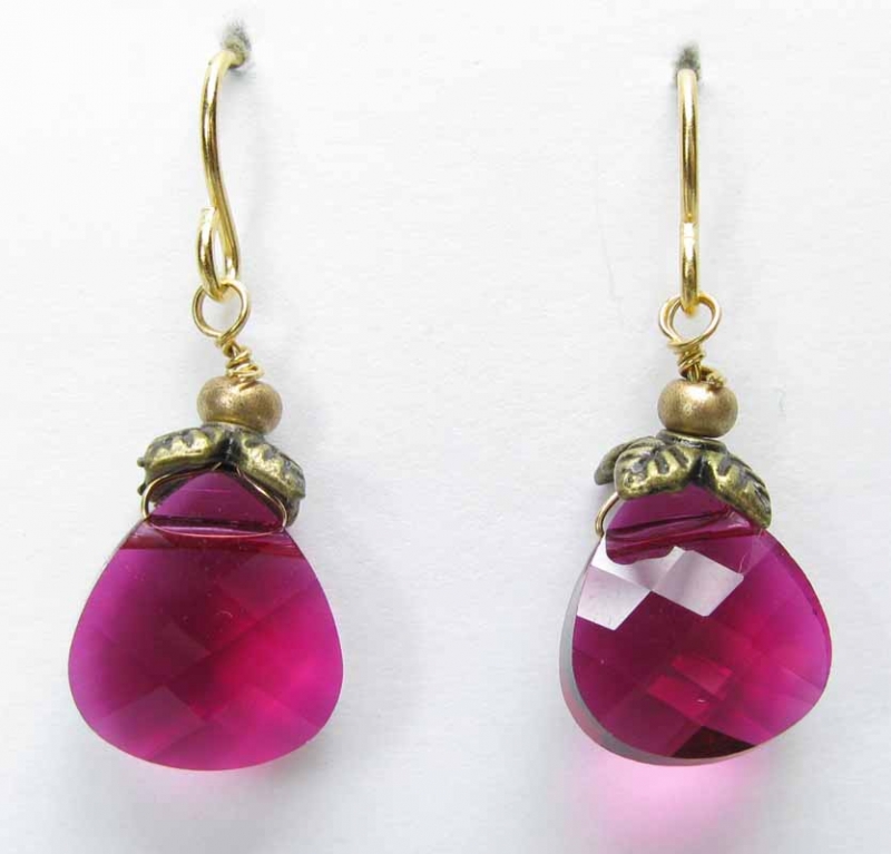 Faceted Briolette Earrings in Cranberry