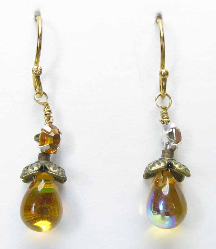 Rhinestone and Glass Earrings in Topaz