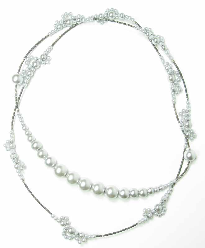 Long Lace Pearl Necklace in Silver Pearls