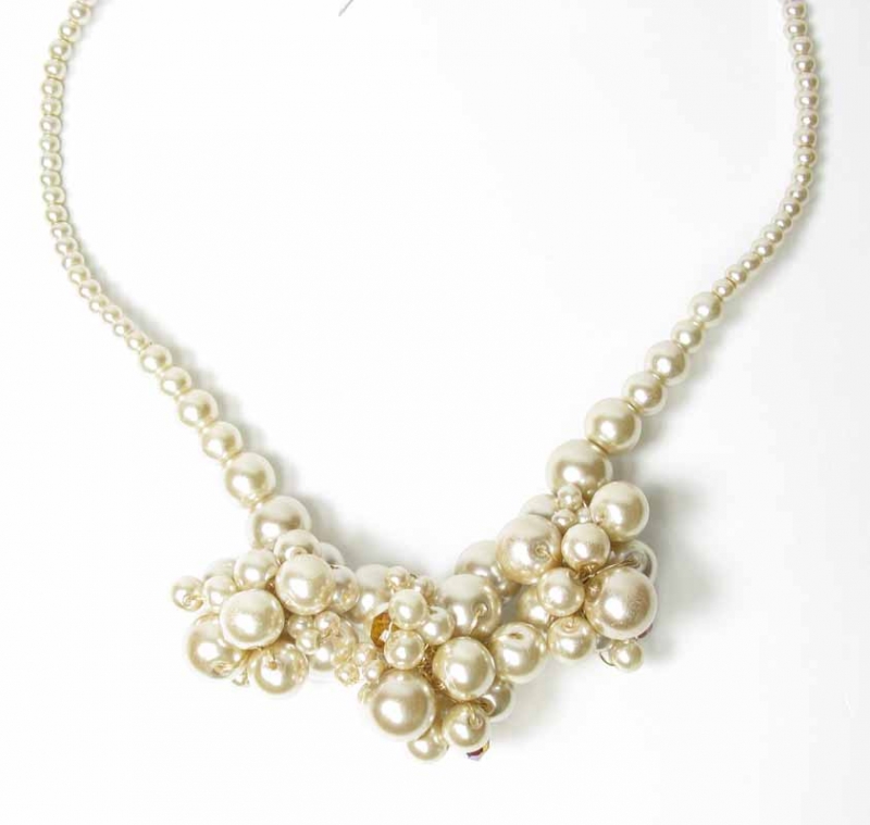 Pearl and Cubic Zirconia Cluster Necklace | David's Bridal