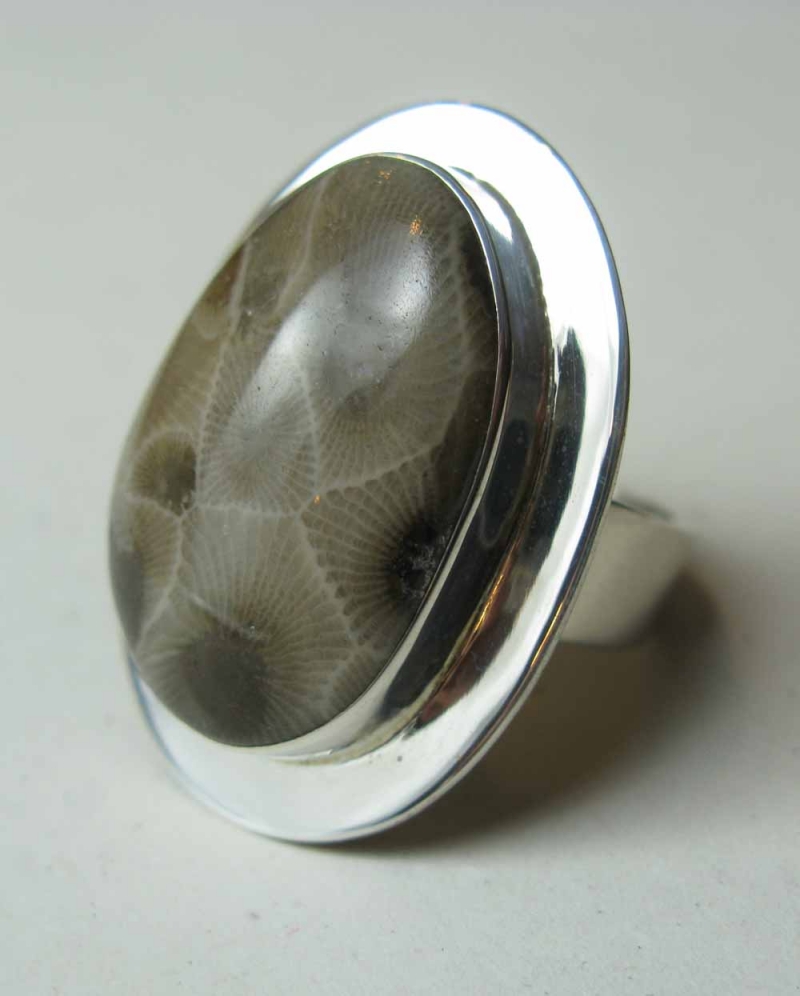 Petoskey Stone Ring in Sterling Frame