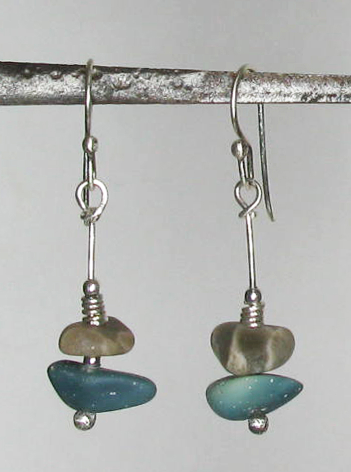 Leland Blue and Petoskey Stone Stacked Earrings